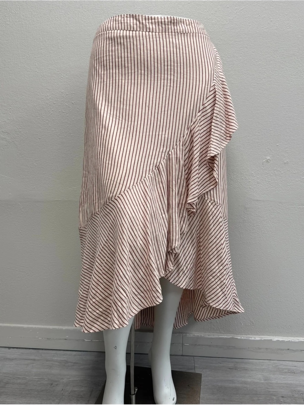 Eloquii Cream Striped Asymmetric Flounce Midi Skirt - New! - Size 28